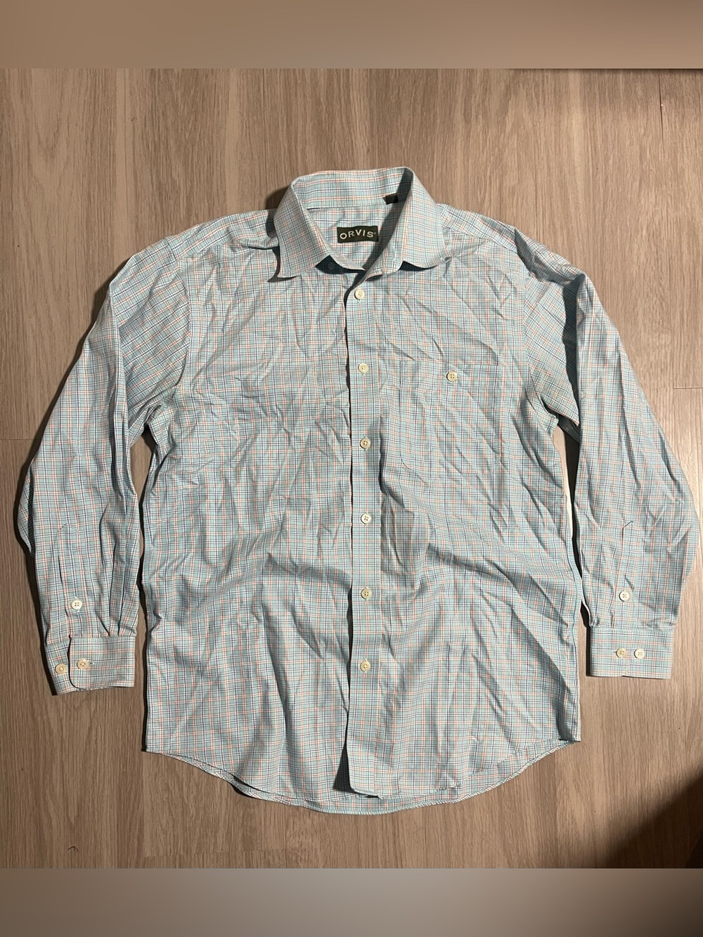 Orvis Blue,White & Orange Windowpane Button-Up Dress Shirt